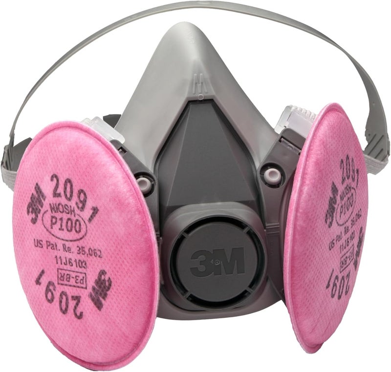 3M Half Facepiece Reusable Respirator Assembly Kit 6391, Size Large, P100, Lightweight, Comfortable, Easy to Adjust, Includes 2091 Particulate Filter, Welding, Soldering, Asbestos - Image 1